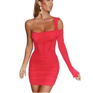New! Oh Polly ONE FOR YOU Mesh Asymmetric Off Shoulder 4313 Dress 11011